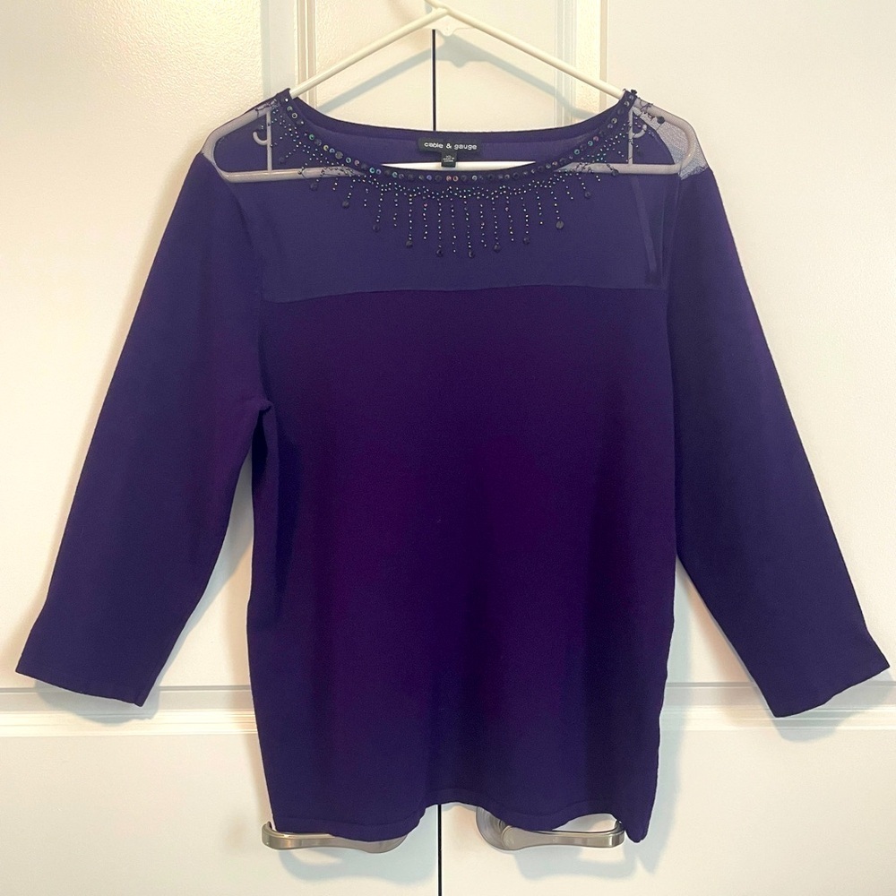 Cable & Gauge Purple Beaded Embellished Sweater Top XL